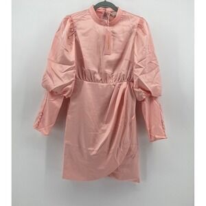 Collective The Label Petite Pink Satin Puff Sleeve Mini Dress Open Back US 8